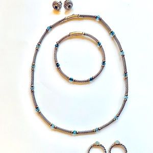 14k White Gold Cable Necklace w/ Blue Topaz Stone